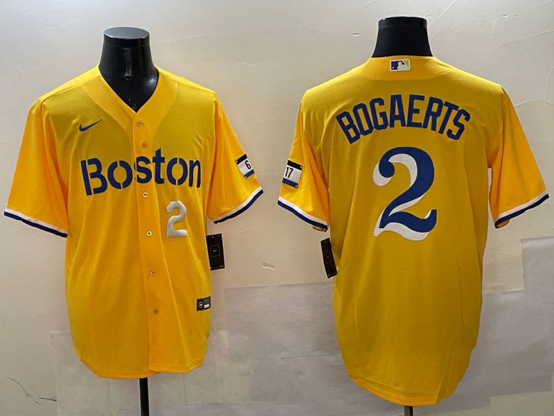Men Boston Red Sox 2 Bogaerts Yellow City Edition Game 2025 Nike MLB Jersey style 2